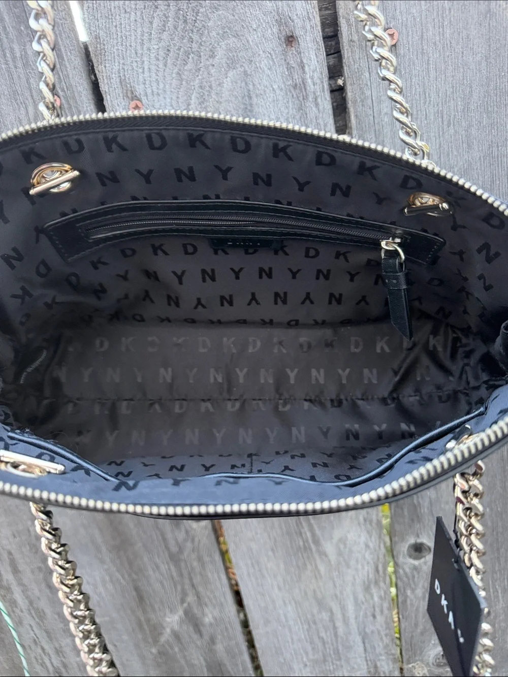 DKNY Black Shoulder Bag with Chain-Strap Accents